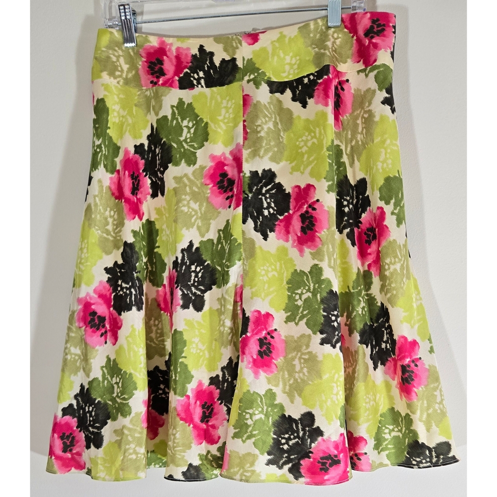 Ann Taylor Floral Lined Skirt Sz 10 Med Silk Great Colors Zip Back